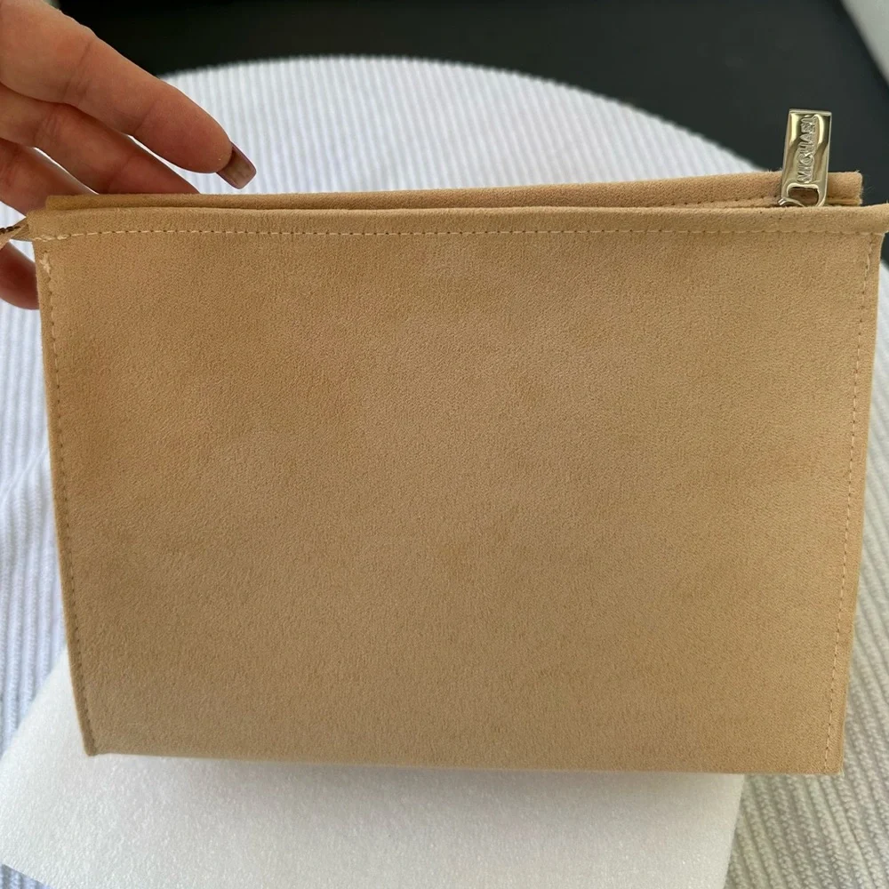 Michael Michael Kors Suede Tan Cosmetic Beauty Zipper Bag 8 1/2” X 6 1/4” X 3” - Picture 2 of 13